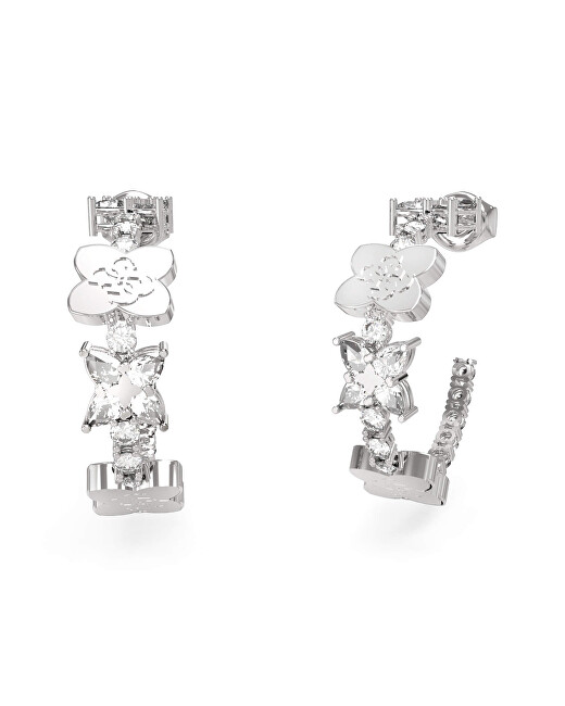 Guess Ocelové kruhové náušnice se čtyřlístky Wild Flower JUBE05505JWRHT/U