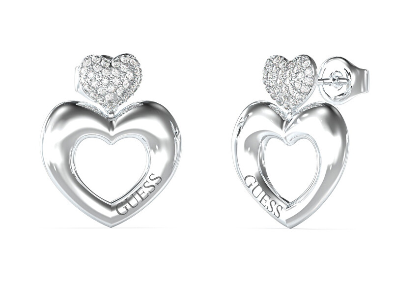 Guess Ocelové srdíčkové náušnice Crazy In Love JUBE05209JWRHT/U