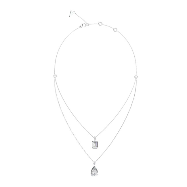 Guess Ocelový dvojitý náhrdelník s kubickými zirkony 4G Light JUBN05242JWRHT/U