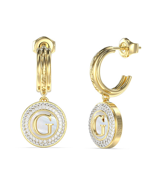 Guess Pozlacené visací náušnice G Talisman JUBE06204JWYGT/U