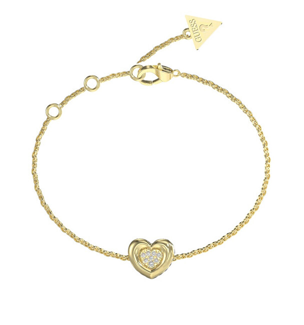 Guess Pozlacený náramek Srdíčko s krystaly L.O.V.E. JUBB05461JWYG