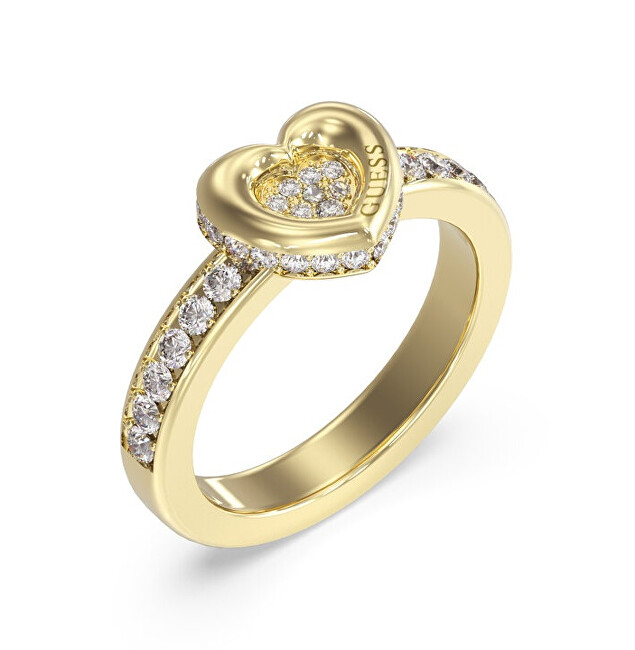 Guess Půvabný pozlacený prsten Srdce s krystaly L.O.V.E. JUBR05464JWYG
