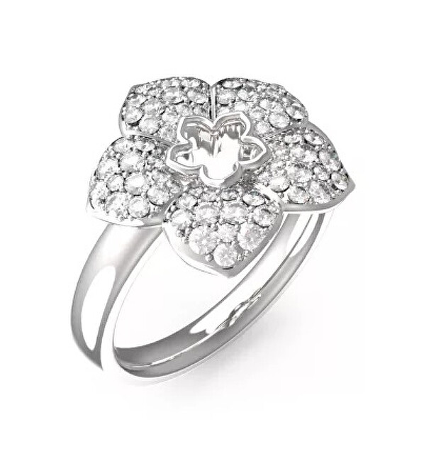 Guess Slušivý ocelový prsten s květinou Shining Winter JUBR04467JWRH