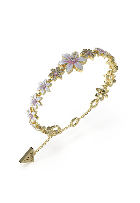Guess Slušivý pozlacený náramek s květinami White Lotus JUBB04128JWYGWH