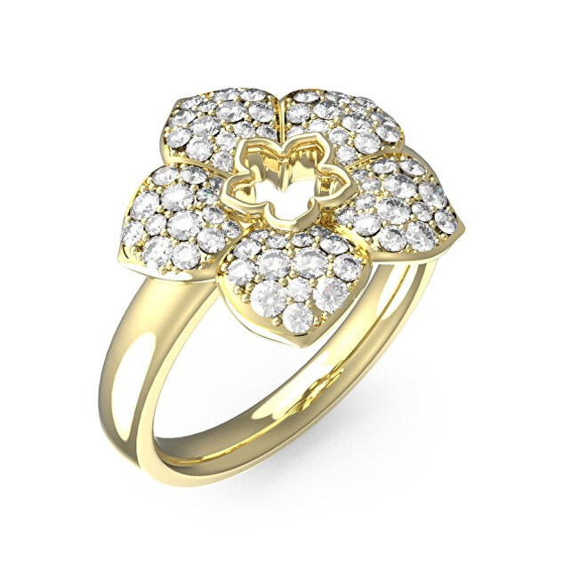 Guess Slušivý pozlacený prsten s květinou Shining Winter JUBR04467JWYG