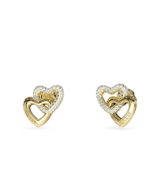 Guess Srdcové pozlacené náušnice s krystaly Beloved JUBE06015JWYGT/U
