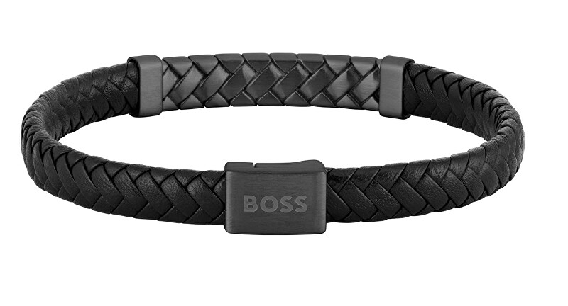 Hugo Boss Černý kožený náramek pro muže Tailored 1580676