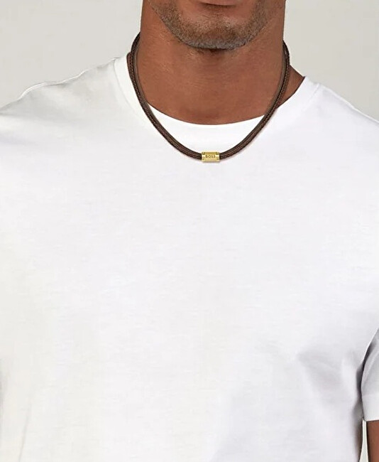 Hugo Boss Originálny kožený náhrdelník 1580421 hnedá, zlatá