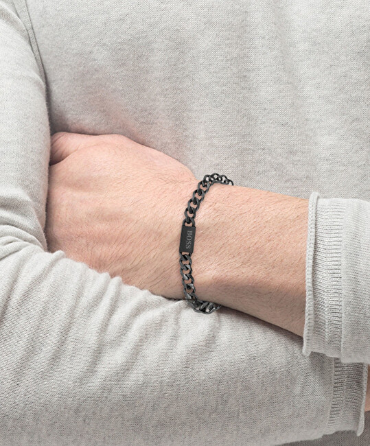 Hugo Boss Stylový černý náramek pro muže Chain Link 1580145