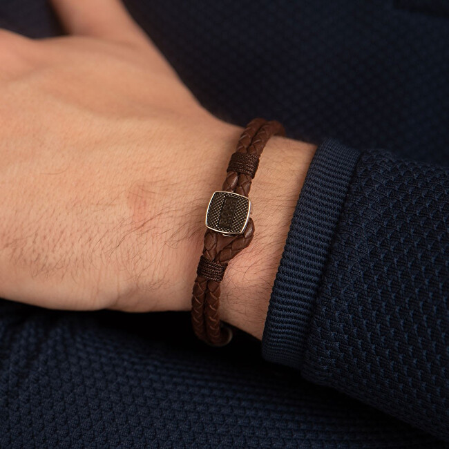 Hugo Boss Stylový náramek z hnědé kůže 1580048