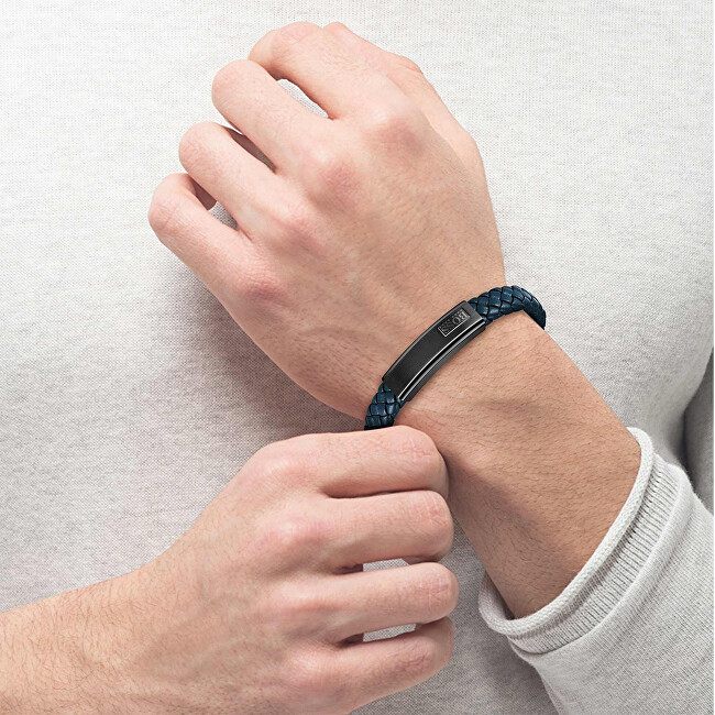 Hugo Boss Tmavě modrý kožený náramek Lander 1580179M