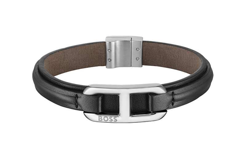 Hugo Boss Elegantní kožený černý náramek Kode 1580783