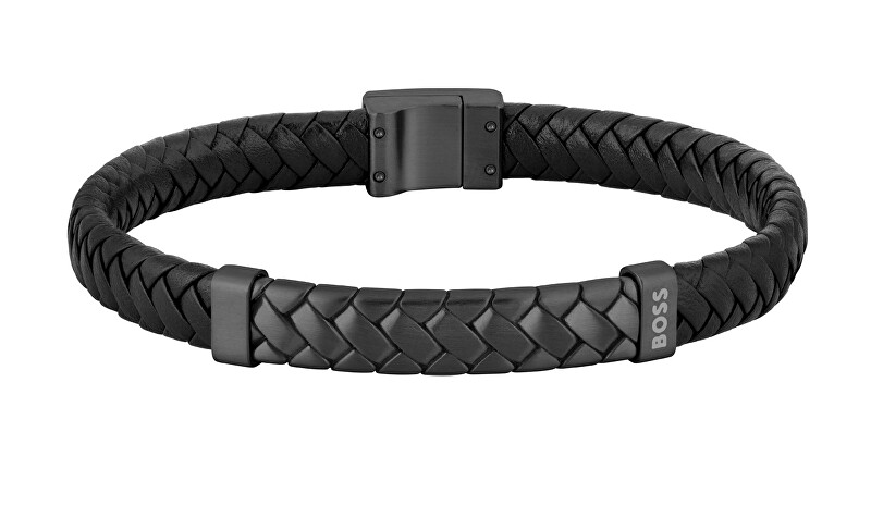 Hugo Boss Černý kožený náramek pro muže Tailored 1580676