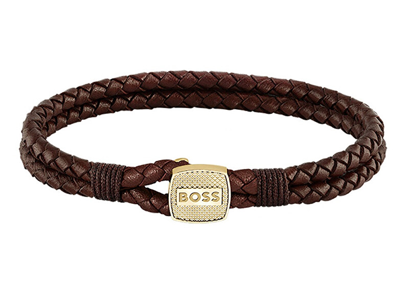 Hugo Boss Hnědý pletený náramek z kůže Seal 1580667