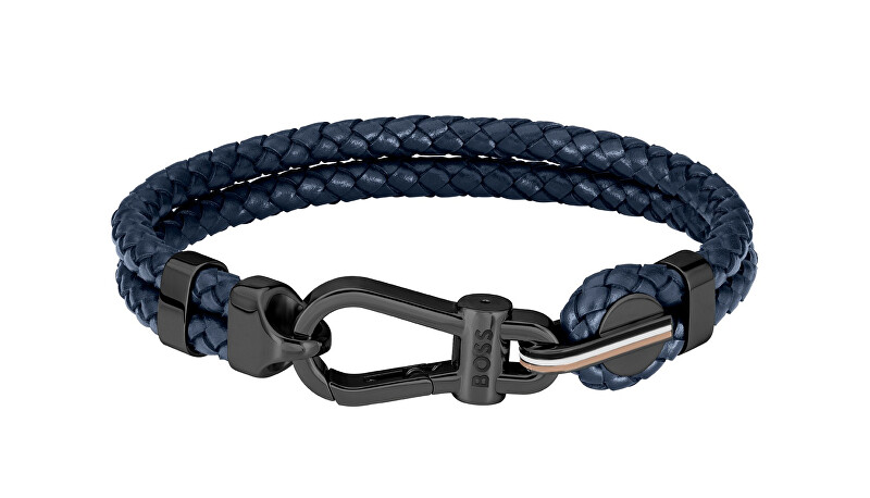 Hugo Boss Stylový dvojitý náramek z tmavě modré kůže 1580701