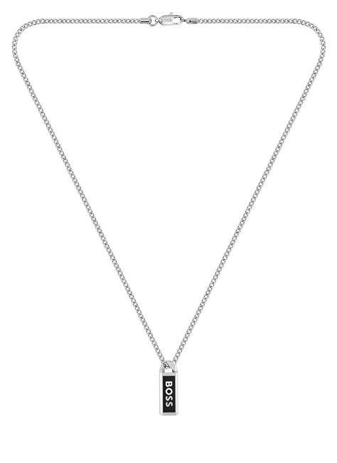 Hugo Boss Pánsky oceľový náhrdelník Kassy Emblem 1580677 čierna, sivá, strieborná
