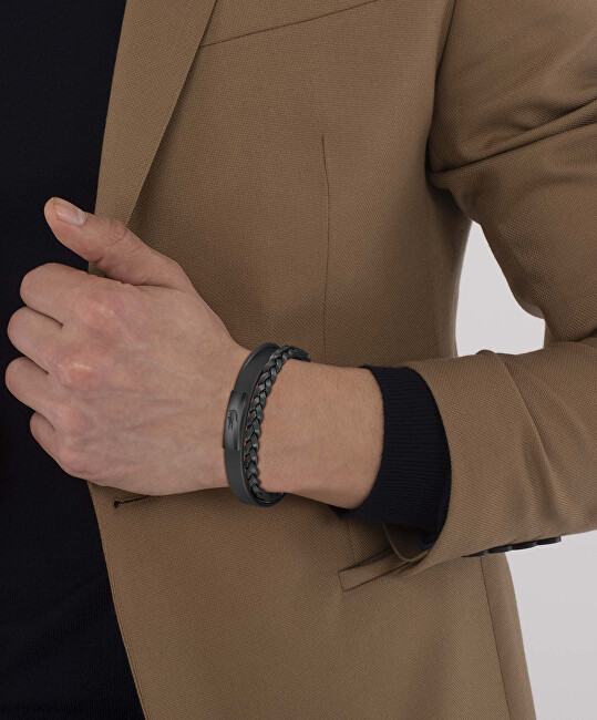Lacoste Černý kožený náramek Fusion 2040318
