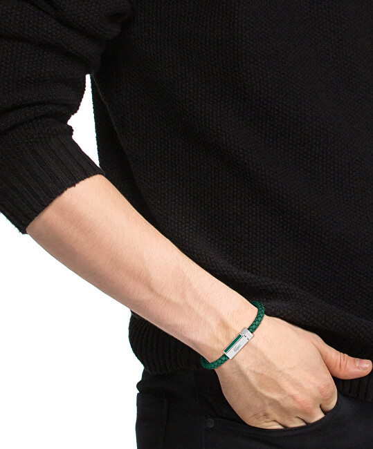Lacoste Zelený kožený náramek pro muže Rockel 2040449