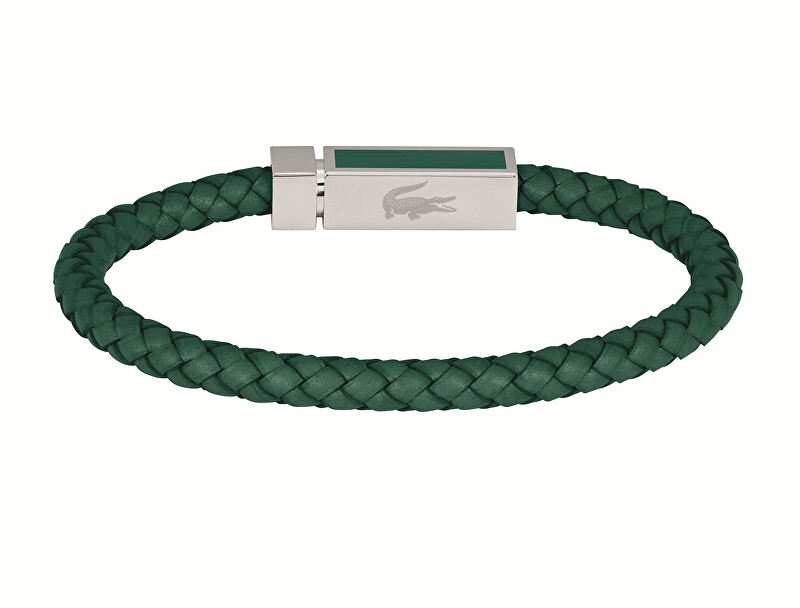 Lacoste Zelený kožený náramek pro muže Rockel 2040449