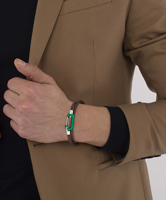 Lacoste Hnědý pletený náramek z kůže Matt 2040314