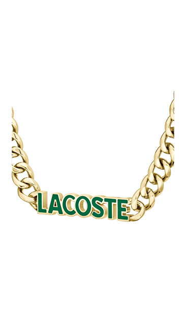 Lacoste Výrazný pozlacený náhrdelník z oceli Script 2040475