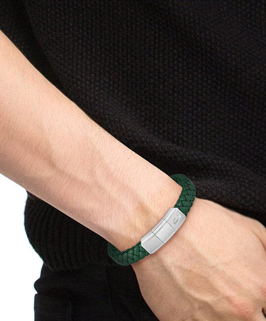 Lacoste Zelený kožený náramok Rokel 2040284 strieborná , zelená