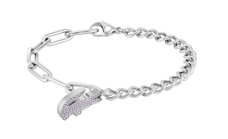 Lacoste Dámský ocelový náramek s fialovými krystaly Crocodile 2040554