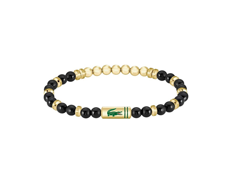 Lacoste Pozlátený korálkový náramok s onyxom Matchpoint 2040593