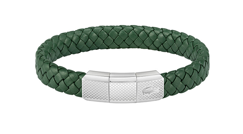 Lacoste Zelený kožený náramok Rokel 2040284 strieborná , zelená