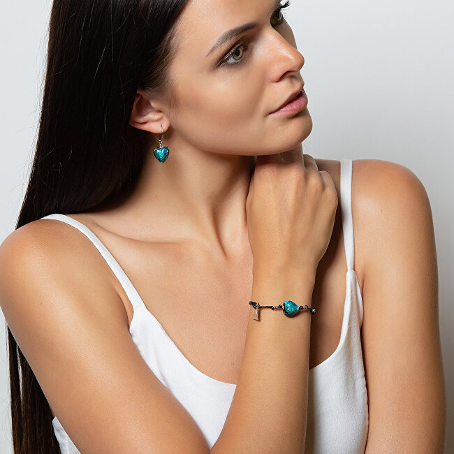Lampglas Výjimečný náramek Turquoise Heart s ryzím stříbrem v perle Lampglas BLH5