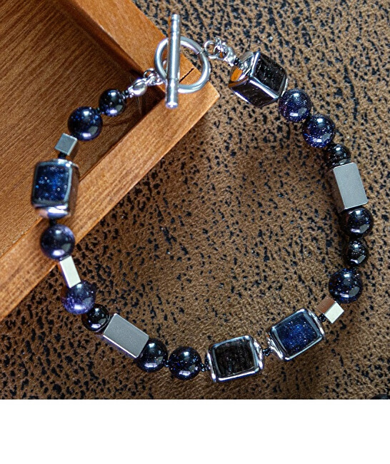 Lampglas Pánský náramek Star Dust s unikátními perlami Lampglas a Blue Goldstone BFM15