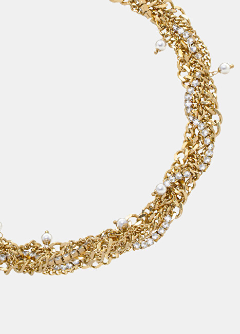 Liu Jo Vrstvený náhrdelník Choker s kryštálmi a perličkami LJ3074