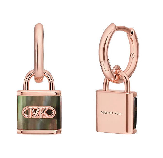 Michael Kors Pozlacené kruhové náušnice s perletí Kors Lock MKC1743TL791