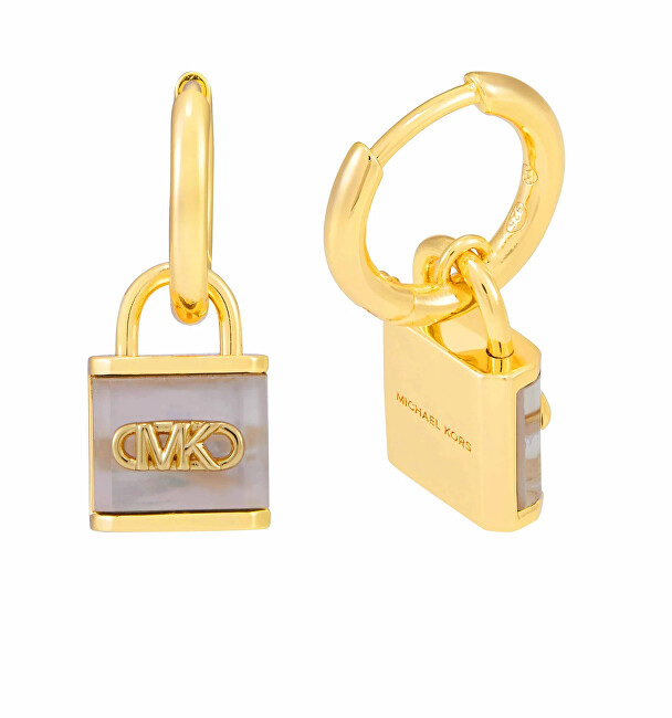 Michael Kors Pozlacené kruhové náušnice s perletí Kors Lock MKC1743TN710