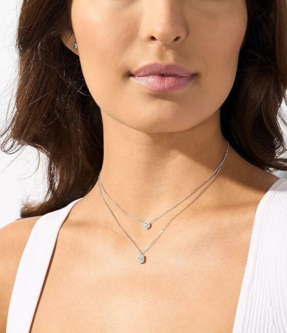 Michael Kors Slušivý dvojitý stříbrný náhrdelník Brilliance MKC1745CZ040