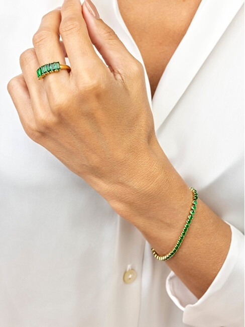 Marc Malone Pozlacený prsten se zirkony Leila Green Ring MCR23062G