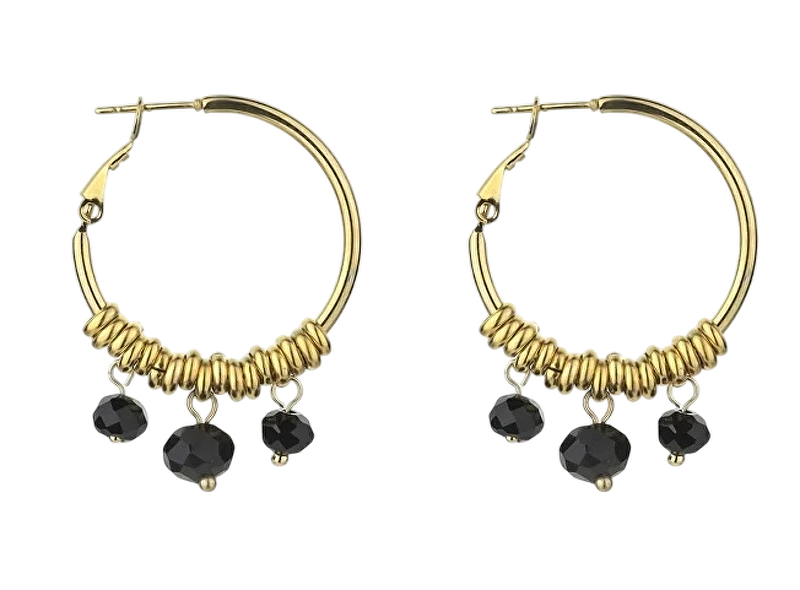 Marc Malone Pozlacené kruhové náušnice Zoey Black Earrings MCE23010G
