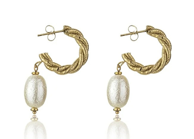 Marc Malone Pozlacené náušnice s umělou perlou Grace White Earrings MCE23005G
