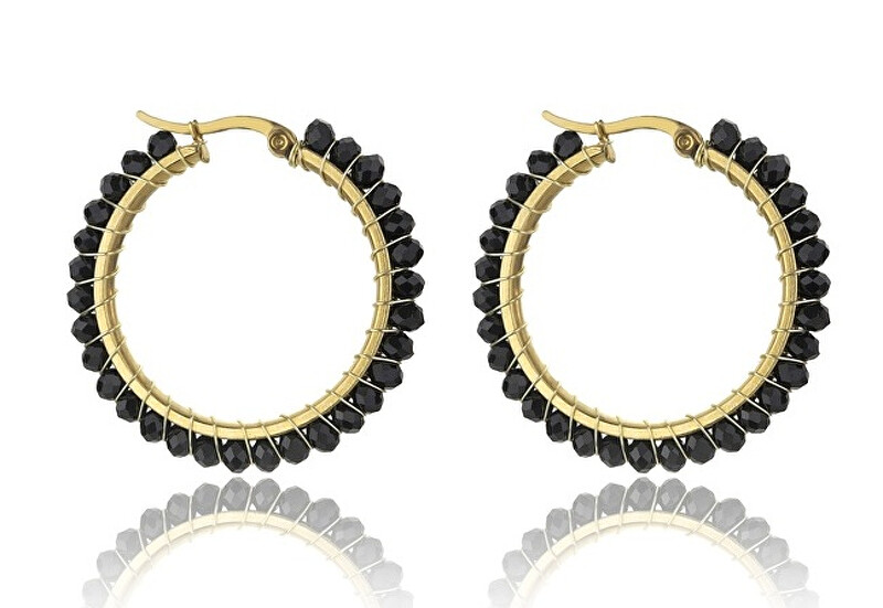 Marc Malone Stylové pozlacené kruhy Elena Black Earrings MCE23028G