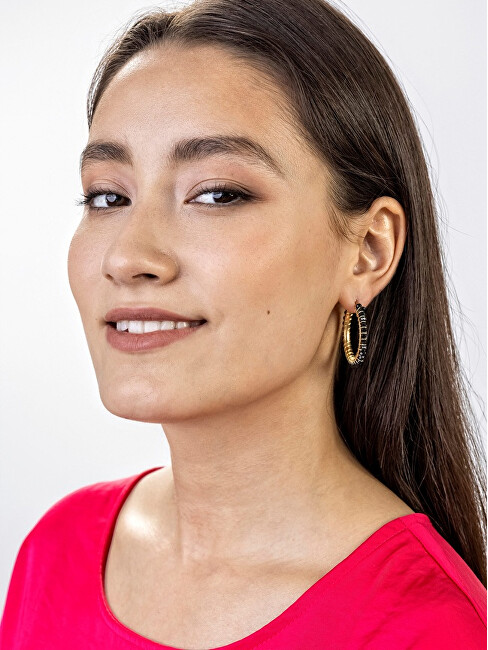 Marc Malone Stylové pozlacené kruhy Elena Black Earrings MCE23028G