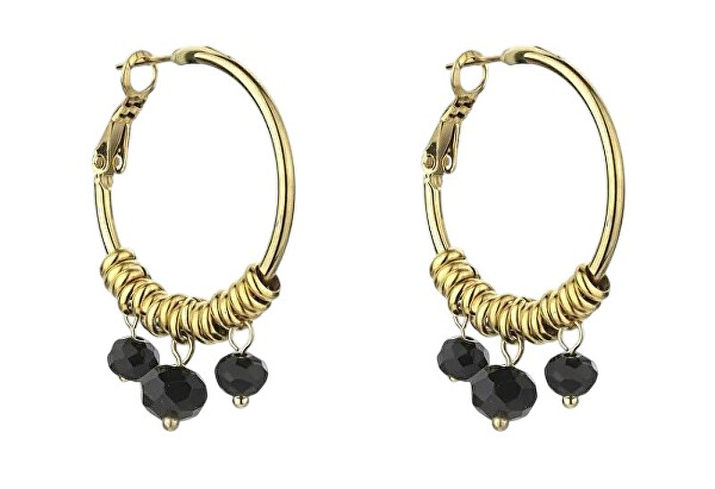 Marc Malone Pozlacené kruhové náušnice Zoey Black Earrings MCE23010G