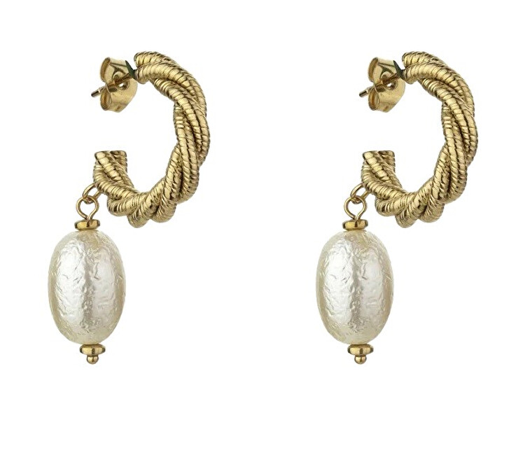 Marc Malone Pozlacené náušnice s umělou perlou Grace White Earrings MCE23005G