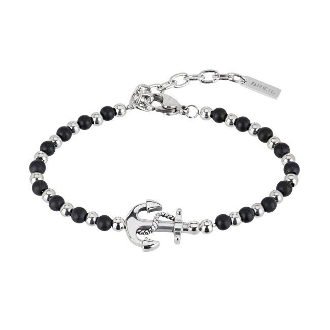 BREIL Stylový korálkový náramek s kotvou Black Onyx TJ2407 černá, stříbrná