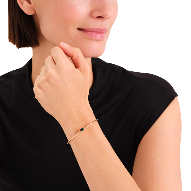 Rosefield Otevřený pevný náramek s zeleným Swarovski krystalem JBEMG-J1242 zelená, zlatá