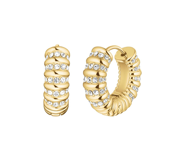Rosefield Pozlacené kruhy s čirými krystaly Striped Hoops JESCG-J1280 čirá, zlatá