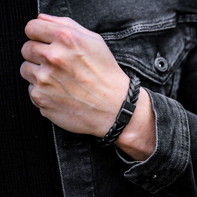 Rebel&Rose Černý kožený náramek Braided Black Black RR-M0026-B