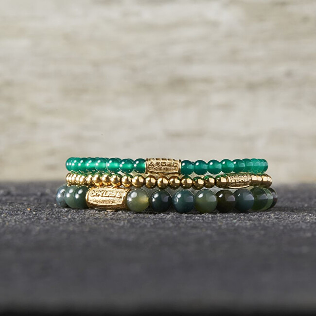Rebel&Rose Korálkový náramek Green Harmony Gold RR-40106-G