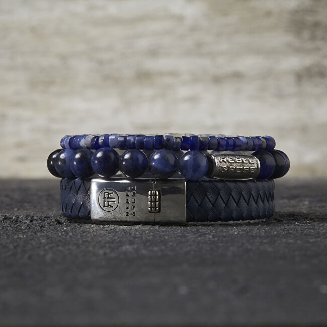 Rebel&Rose Modrý kožený náramek Braided Flat 925 Blue RR-L0151-S