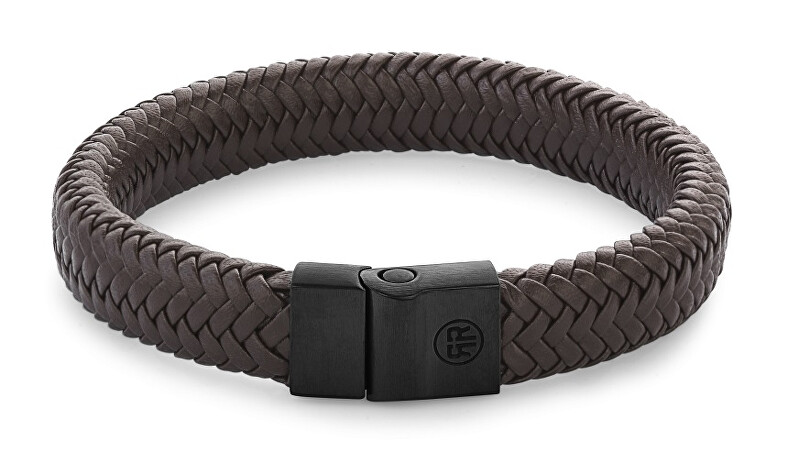 Rebel&Rose Hnědý kožený náramek Herringbone Brown Black RR-M0023-B