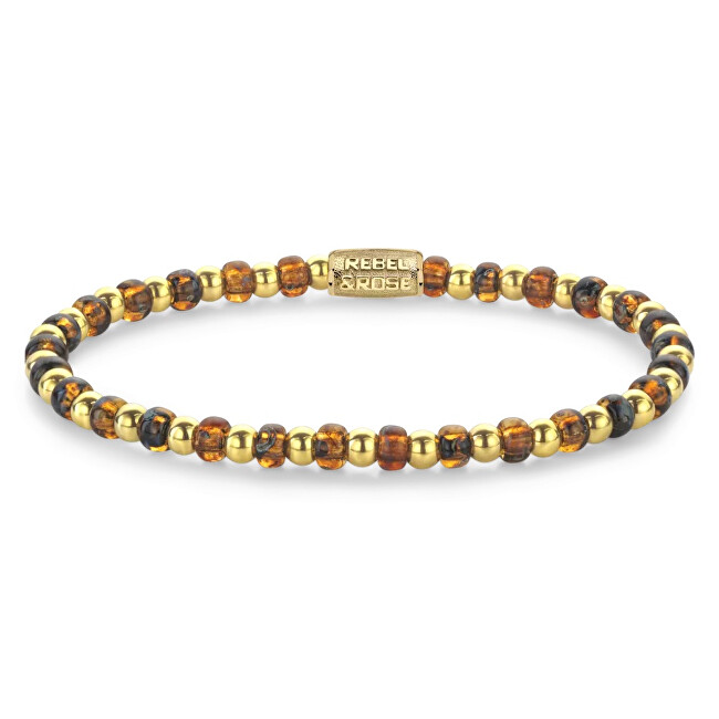 Rebel&Rose Korálkový náramek Mix Glass Rocks Tiger Gold RR-40146-G